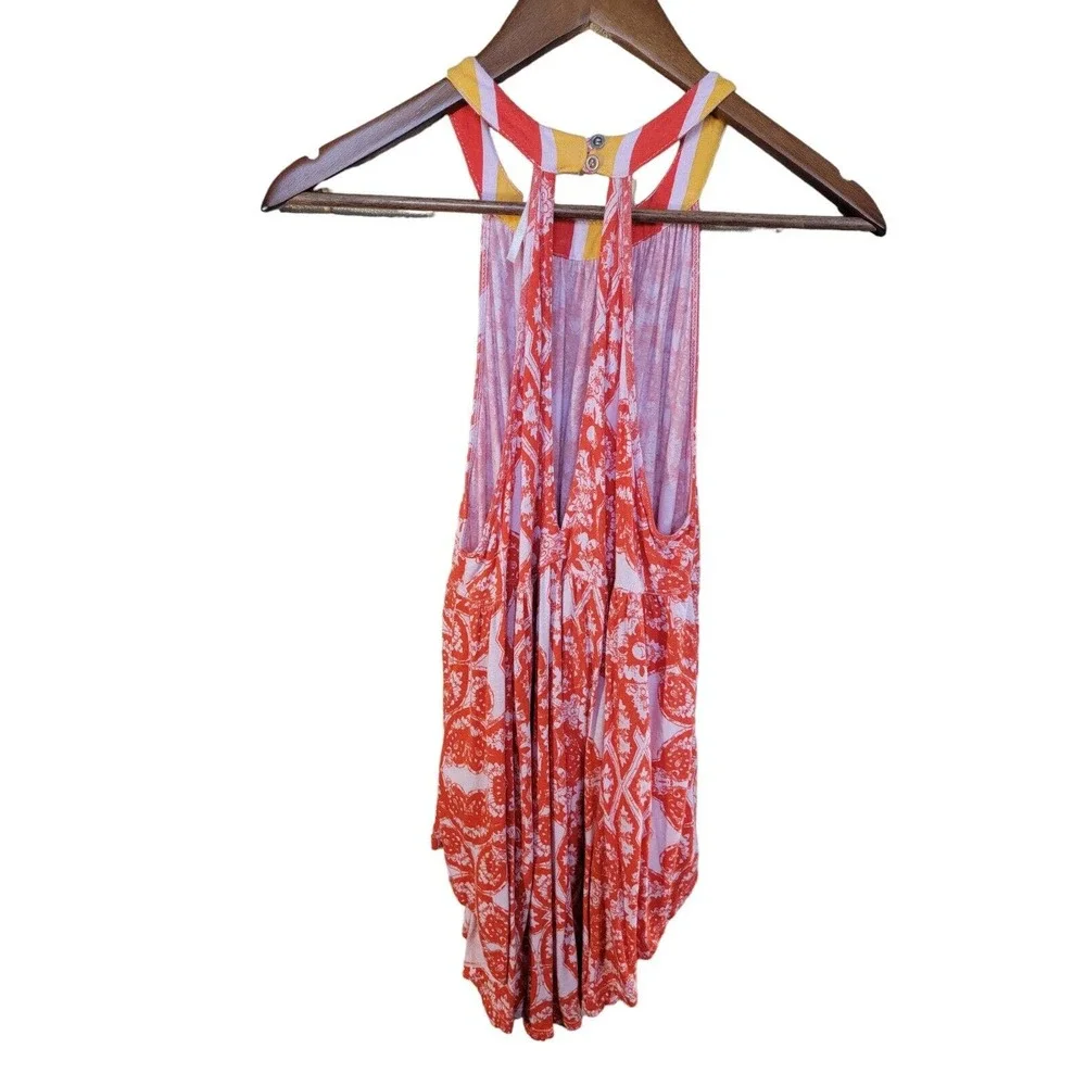 Free People Size XS‎ Mimi Sleeveless Tunic Orange White Halter